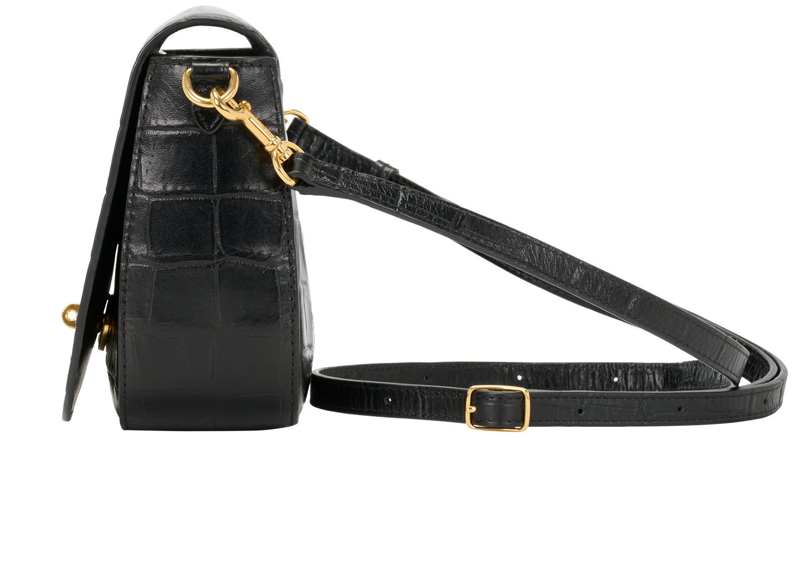 Croc-Embossed Small Darley Satchel, &pound;350, Handbags, Black, Croc Embossed/Leather, Bottom view